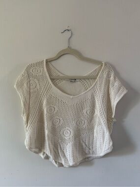 Forever 21 Cream Crochet Knit Sweater Top Boho Festival Beach Cottagecore
